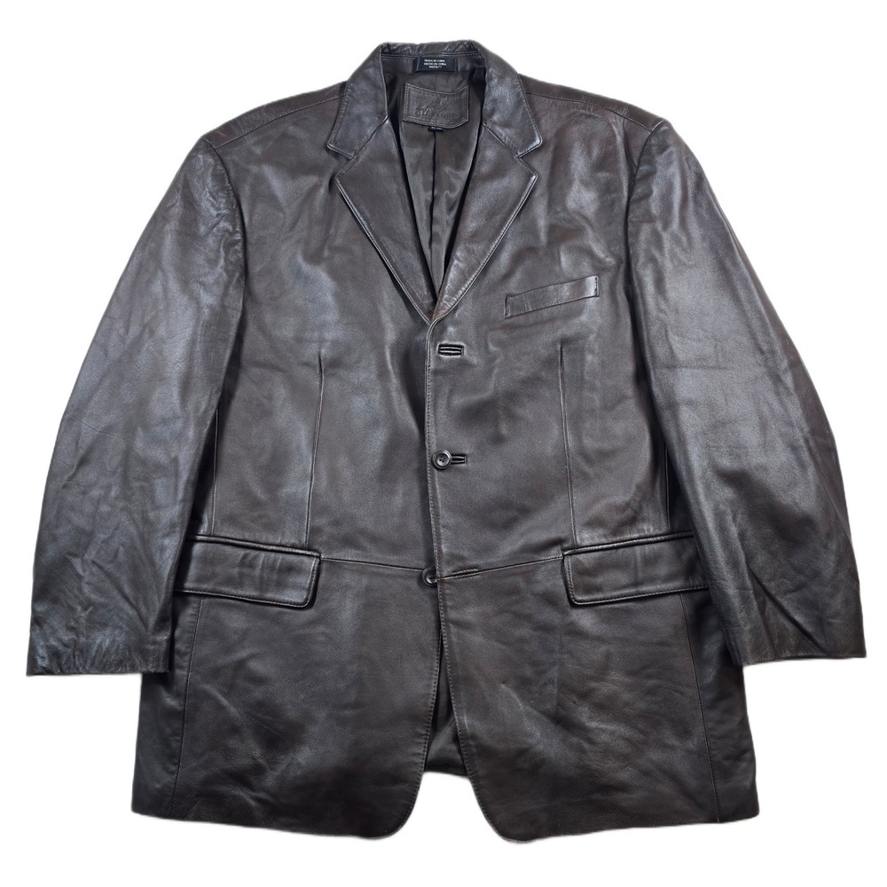 Stafford Leather Blazer Mens XL Dark Brown Genuine Leather 3-Button Sport Coat